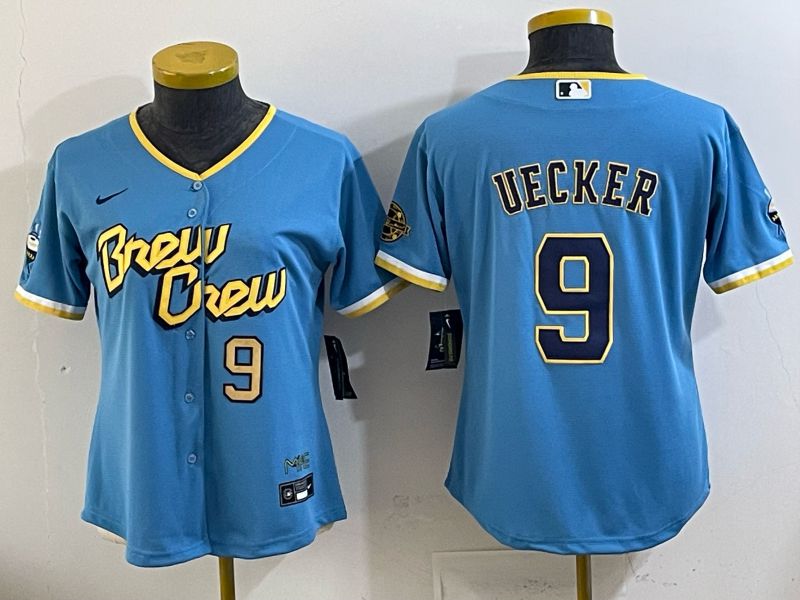 Youth 2025 Milwaukee Brewers #9 Uecker Light blue City Edition Nike MLB Jersey 01->ncaa teams->NCAA Jersey